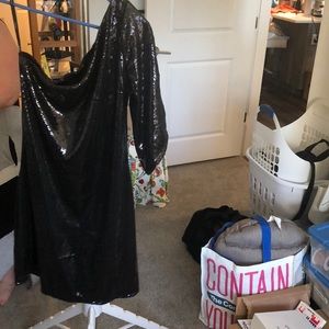 Una Luna black one sleeved dress with sequins